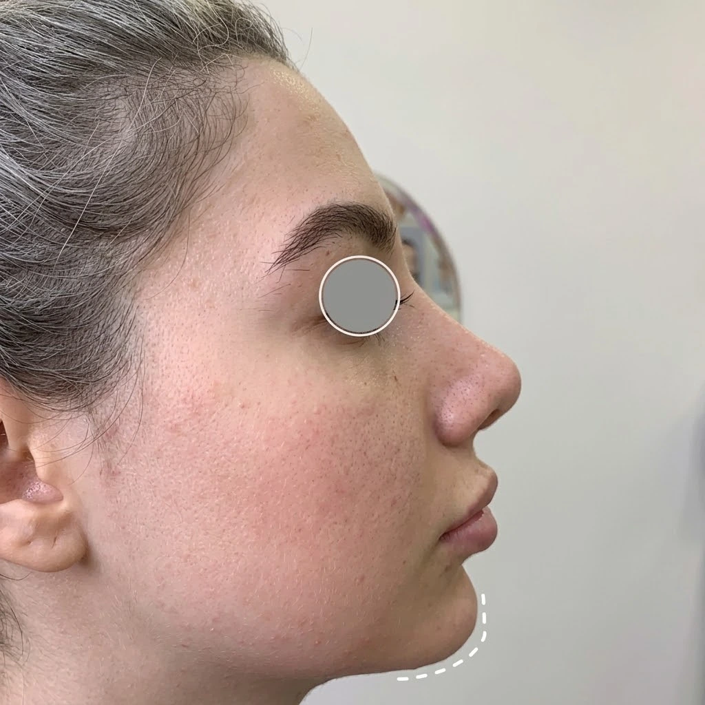 After facial balancing with dermal fillers — improved chin projection and jawline contour