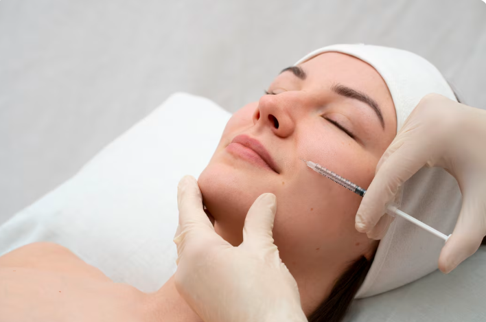 Specialist performing a precise cheek filler injection for facial balancing in Dubai