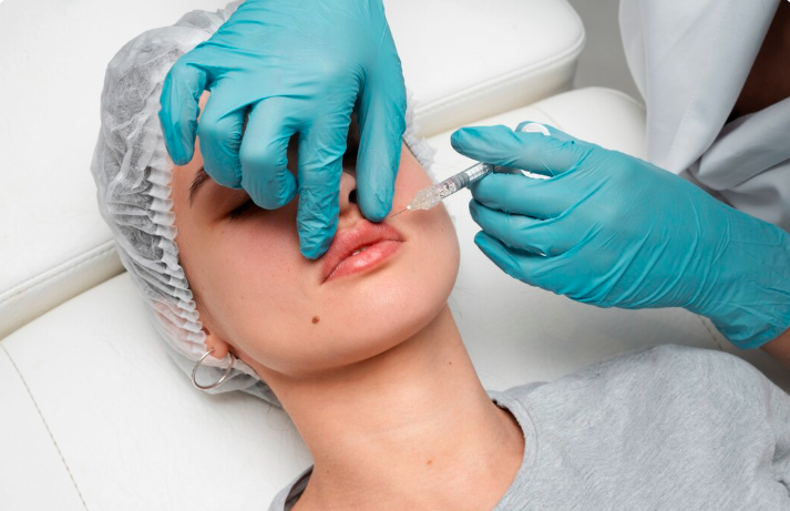 Close-up of a patient consultation and assessment for lip enhancement at Dr. Elham clinic in Dubai
